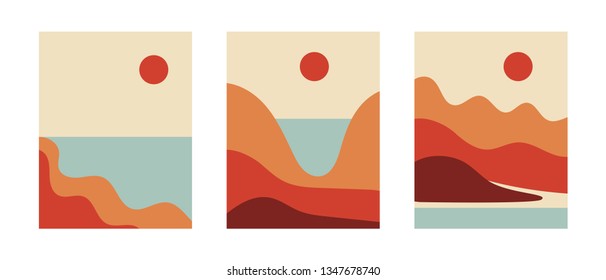 Set of summer covers. Minimal poster with retro colors. 