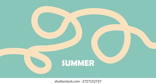 Set von Sommerbezügen mit glatten abstrakten organischen Linien. Chaotisch grüne, rosa und violett handgezeichnete Schleifenlinien auf pastellfarbenem Hintergrund. Künstlerisches Design für Banner oder Plakate. Flache Vektorgrafik