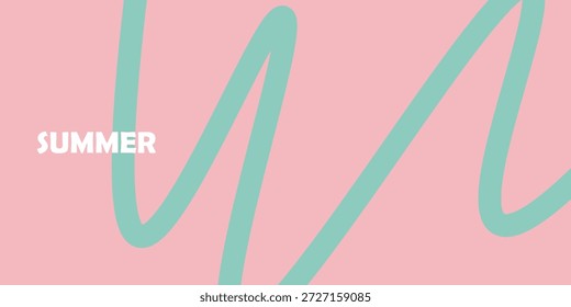 Set of summer covers with smooth abstract organic lines. Chaotic green, pink and violet hand-drawn looping lines on pastel background. Artistic design for banner or placard. Vector flat illustration