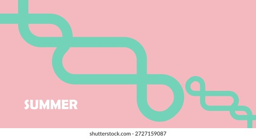 Set von Sommerbezügen mit glatten abstrakten organischen Linien. Chaotisch grüne, rosa und violett handgezeichnete Schleifenlinien auf pastellfarbenem Hintergrund. Künstlerisches Design für Banner oder Plakate. Flache Vektorgrafik