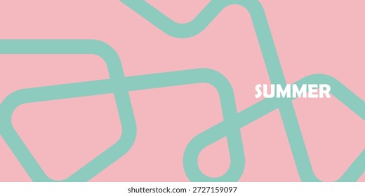 Set von Sommerbezügen mit glatten abstrakten organischen Linien. Chaotisch grüne, rosa und violett handgezeichnete Schleifenlinien auf pastellfarbenem Hintergrund. Künstlerisches Design für Banner oder Plakate. Flache Vektorgrafik