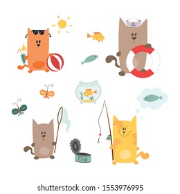 Set of summer Cute Cats, hobby concept