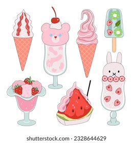 Set of summer desserts isolated on white background. Vector graphics.