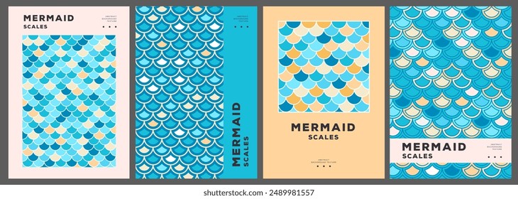 Set of summer disco posters or covers with mermaid scale abstract texture.Vector illustration