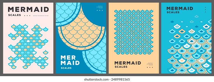 Set of summer disco posters or covers with mermaid scale abstract texture.Vector illustration