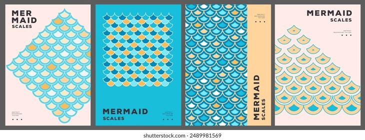 Set of summer disco posters or covers with mermaid scale abstract texture.Vector illustration
