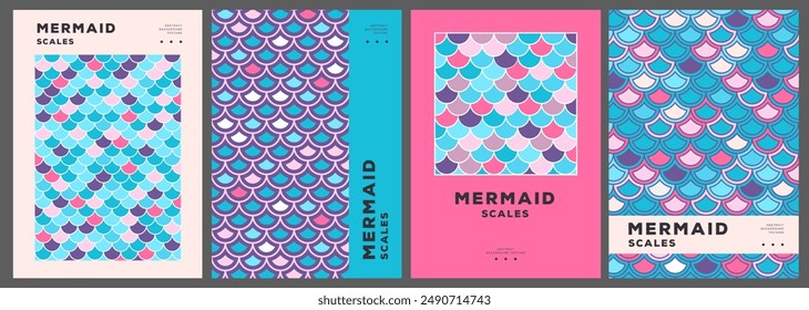 Set of summer disco posters or covers with mermaid scale abstract texture.Vector illustration