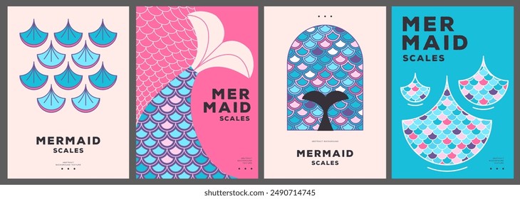 Conjunto de carteles de discoteca de verano o cubiertas con textura abstracta de escala de sirena.Ilustración vectorial