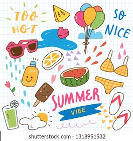 Set of summer doodle collage