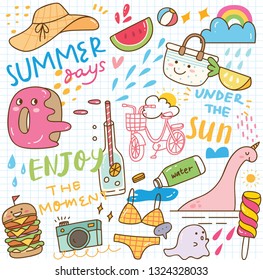 Set of summer doodle collage