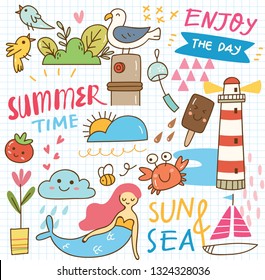 Set of summer doodle collage