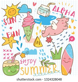 Set of summer doodle collage