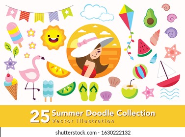 Set of Summer Doodle Collection Vector Illustration