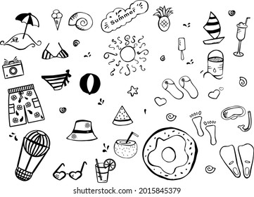 Set of summer doodle elements