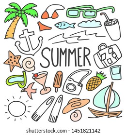 Set of summer. doodle, hand drawn, drawing