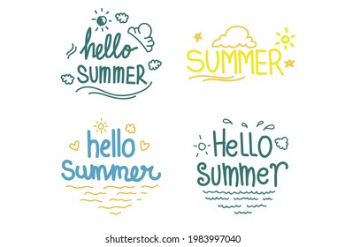 Set of summer doodle hand drawn typography. Summer element drawing style vector illustration 