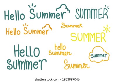 Set of summer doodle hand drawn typography. Summer element drawing style vector illustration 