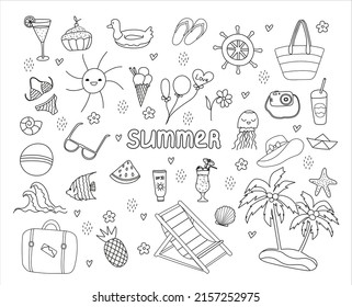 Set of summer doodle. Handmade vector illustration.