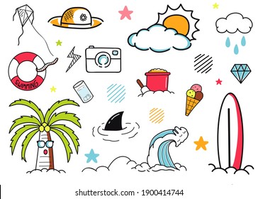 Set of summer doodle illustration