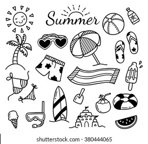 set of summer doodle isolated on white background