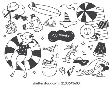 Set of Summer Doodle Line Art Vector Illustration