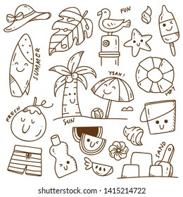 Set of summer doodle on white background