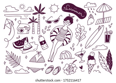 Set of summer doodle on white background