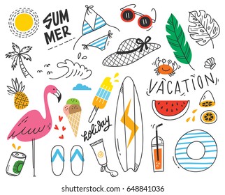 Set Of Summer Doodle On White Background