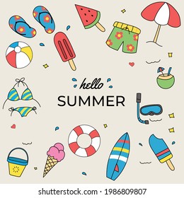 Set of summer doodle  vector