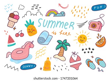 Conjunto de ilustraciones vectoriales de doodle de verano