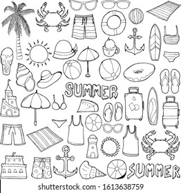 Set Summer Drawing Illustration Hand Drawn Stock Vector (Royalty Free ...