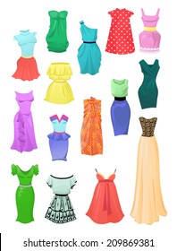 Set of summer dresses isolated on white background