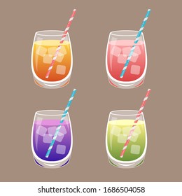 set of summer drinking, refreshing drinking, colorful vector, illustration.