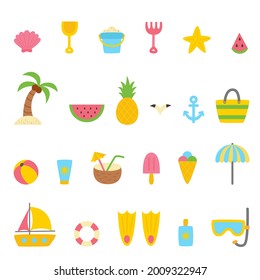 Set of summer elements in cartoon style. Vector illustration. Summer collection.