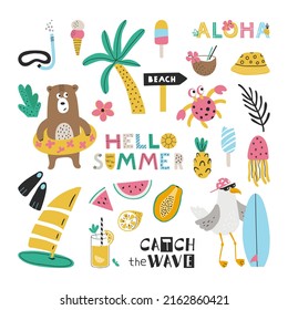 Set of summer elements and characters
