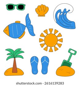 Set of summer elements. Colorful summer items.