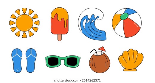 Set of summer elements on a white background