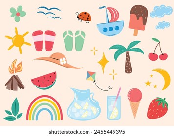 Set of summer elements. Summertime vector set.