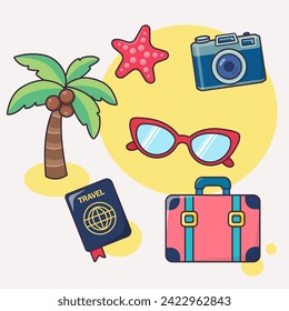 Set of summer elements. Travel, vacation clipart. Vector illustration.