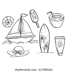set of summer elements using hand drawing style