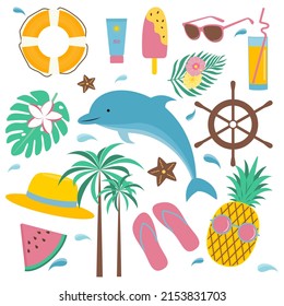 Set of summer elements. Vector illustration 