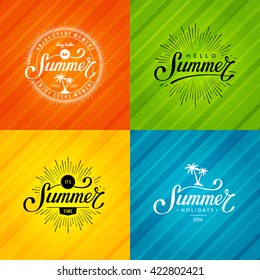 Set of Summer emblems. Hand drawn typographic design for sign, t-shirt print  or poster. Vector illustration.