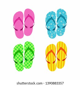 Set with summer flip flops for the beach. Vector illustration