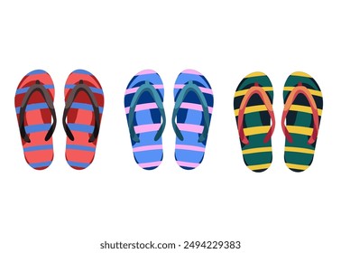 A set of summer flip-flops.Beach summer shoes.Vector illustration isolated on a white background.