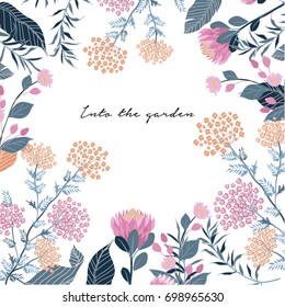 set of Summer Flora with Blooming garden flowers, Botanical natural flowers Illustration on white in hand drawing style.
