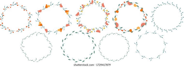 Set of summer flower and fruits frames.Vector stock.