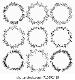 Set of summer flower wreaths isolated on white background.  Floral elements.  Used for greeting card or wedding invitation.