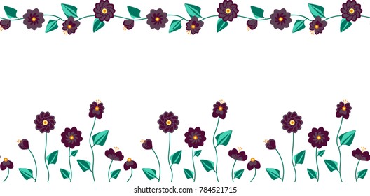 Set with Summer flowers in different forms with meadow bugs. There are 2 seamless patterns