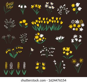 Set of summer flowers silhouettes. Spring wildflowers. Flower icon collection - vector illustration.