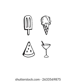 Set of summer food doodle isolated on white background